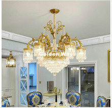 Lustre de ferro cristal d75cm h73cm, lustre moderno de bronze e14 ac para iluminação interior de sala de estar e restaurante 2024 - compre barato