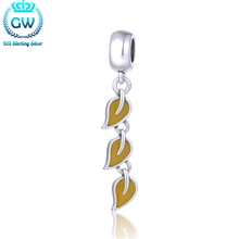 Leaf Charm Pendant Yellow Enamel  925 Sterling Silver Bracelets For Women Fits Bracelet Women Bead Necklace Brand Aimili  S448 2024 - buy cheap