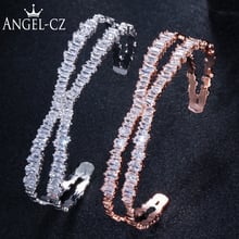 ANGELCZ Brand Luxury Baguette Cubic Zirconia Setting Rose Gold Silver Color Ladies Adjustable Cross Cuff Bangle Bracelet AB117 2024 - buy cheap