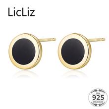 LicLiz New 925 Sterling Silver Black Lacquer Round Gold Stud Earrings for Women Vintage Classic Jewelry Bijoux LE0580 2024 - buy cheap