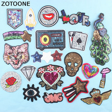 ZOTOONE Sequin Patch Flower Animal Star Iron on Embroidery Iron on Patches for Clothing DIY Stripes Clothes Stickers Applique D 2024 - buy cheap