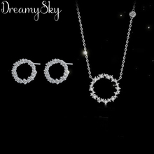 Fashion Jewelry Sets Silver Color  Rhinestone Circle Necklaces Crystal Earrings for Women Wedding Bridal Gifts 2024 - buy cheap