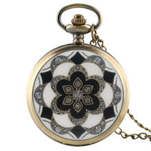 Elegant White & Black Floral Design Bronze Quartz Fob Pocket Watch with Necklace Chain Pendant Clock for Women Girls Gift Item 2024 - buy cheap