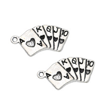 10 Uds. De abalorios de cartas de juego Chapado en plata antigua, colgantes para fabricación de joyas, pulsera, bricolaje, 23x12mm 2024 - compra barato