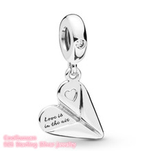 Mother's Day Original 100% 925 Sterling Silver Heart Paper Plane Dangle Charm beads Fits Brand bracelets Jewelry Making 2024 - buy cheap