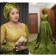 Vestidos de Fiesta de Olive de lujo, de cristal nigeriano, mangas completas con cuentas y lentejuelas, vestido Formal de noche para fiesta Aso Ebi 2024 - compra barato