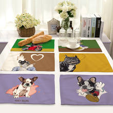 Cute Dog Cat Print Linen Placemats For Kitchen Table Anti-scalding Table Mats For Dining Table Cup Coasters Home Decor  42x32 CM 2024 - buy cheap