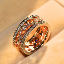 Anel de luxo com flores de ouro rosado, anel feminino fofo de cristal prateado vintage para casamento e noivado para mulheres 2024 - compre barato