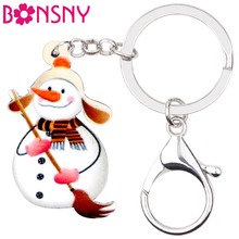 Bonsny Acrylic Christmas Cartoon Sweeping Snowman Key Chain Ring Holder Decoration Navidad Xmas Jewelry For Women Girls 2018 New 2024 - buy cheap