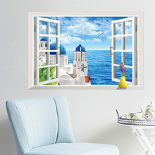 Pegatina 3d de ventana bonita para pared, papel tapiz de decoración artística para habitación de niños, paisaje del mar Egeo y mar, 60x90cm 2024 - compra barato
