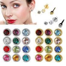 Showlove-12pairs Steel&Gold Ear Studs Piercing Earrings Mixed CZ gem Ear Studs 3mm, 4mm for you choose 2024 - buy cheap
