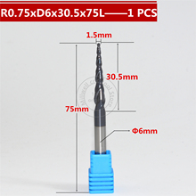 Free shipping-1PCS R0.75*D6*30.5*75L*2F HRC55 Tungsten solid carbide Coated Tapered Ball Nose End Mill taper and cone end mills 2024 - buy cheap