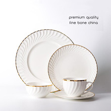 Juego de vajilla con borde dorado PARA CENA, tazón de sopa, taza y platillo, vajilla giratoria blanca con relieve dorado, cubiertos de hueso de China, 1 Uds. 2024 - compra barato