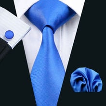 LS-850 Mens Tie Blue Solid 100% Silk Classic Barry.Wang Tie+Hanky+Cufflinks Set For Men Formal Wedding Party Business Hot Sell 2024 - buy cheap