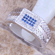 Resplendent Blue Cubic Zirconia White CZ Silver Plated Ring Size 6 / 7 / 8 / 9 E582 2024 - buy cheap