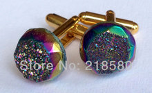 H-CF02 10mm Gold Electroplated Glitter Rainbow Titanium Druzy Cufflinks For Formal Attire, Groom, Prom,Sparkle Cuff Links 2024 - buy cheap