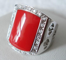 Gran oferta de nuevo estilo> Joyería para hombres, anillo de coral rojo, tamaño grande 2024 - compra barato