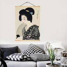 Wall Art Canvas Prints Paintings Modern Style Japanese Ukiyoe Girl Vintage Home Decorative Wooden Scroll Poster For Living Room 2024 - buy cheap