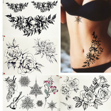 Pegatinas de tatuaje con diseño de flores para mujer, tatuajes artísticos de Henna para el cuerpo, brazo y cintura, pulsera temporal, tatuaje de loto, maquillaje de margaritas negras falsas 2024 - compra barato