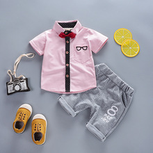 Conjunto infantil de verão para meninos, duas peças, camisa de manga curta + shorts 2024 - compre barato