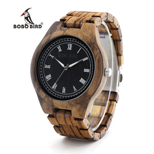 BOBO BIRD WO18O19 Wood Watch Ebony Zebra Wooden Watches for Men White Roman Number Quartz Watch with Tool for Adjusting Size 2024 - buy cheap