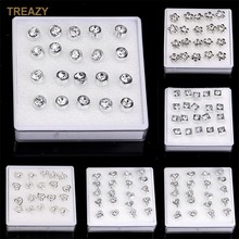 10Pairs/pack Silver Color Round /Square /Heart /Flower Shape Rhinestone Stud Earrings for Women Girls Birthday Crystal Earrings 2024 - buy cheap