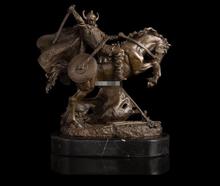 11" Copper Art sculpture man warrior knight ride horse statue marble base 2024 - buy cheap