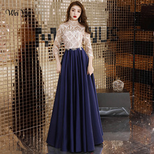 Wei yin 2022 azul marinho lantejoulas manga curta vestidos de noite alta pescoço luxo árabe formal vestidos wy1277 2024 - compre barato