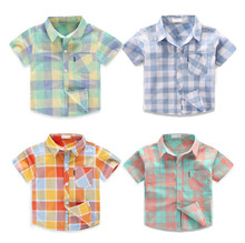 Camisa xadrez de algodão infantil, camisa listrada casual para bebês meninos e meninas de 1 a 10 anos 2024 - compre barato