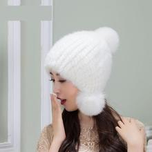 Woman Thick Stretch Mink Fur Skullies & Beanies Caps Female Winter Warm Ear Protection Fur Hats Lady Fur Anti-wind Fur Cap 2024 - buy cheap