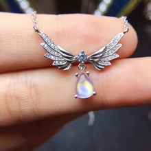Natural blue moonstone gem Necklace Natural gemstone Pendant Necklace 925 sliver Elegant Lovely Angel Wings Girl gift Jewelry 2024 - buy cheap
