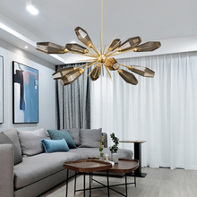 Candelabro moderno para sala de estar, lámpara led de estilo nórdico, rama de cristal gris ahumado 2024 - compra barato