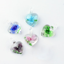 50pcs Handmade Luminous Lampwork Heart Pendants with Inner Flower DIY jewellery Making supplies 27~33x21~23x9~11mm, Hole: 4~7mm 2024 - buy cheap