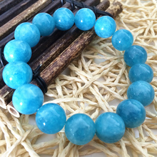 Hot sale sky blue 12mm natural stone chalcedony jades unique round beads diy European jewelry Bracelet Bangle 7.5 inches BV77 2024 - buy cheap
