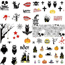 12 Sheets Halloween Skull Spider Owl Church Nail Art Decals Water Transfer Stickers Decorations A1105-1116# DIY Tips 2024 - buy cheap