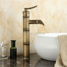 Free Shipping Bamboo Shape Tall Antique Brass Bathroom Faucet Waterfall Hot & Cold Brass Basin Sink Mixer Tap A-052 2024 - buy cheap