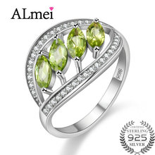 Almei-Anillo de plata de primera ley con forma de hoja para mujer, sortija, plata esterlina 925, Circonia cúbica, zirconia, circonita, circonita, zirconita, color verde, Natural, FJ110 2024 - compra barato