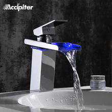 Bathroom Faucet with LED light Chrome Polished Led Tap Basin Faucet Bathroom Deck Mounted Basin Sink Mixer Tap LED Will Change 2024 - buy cheap