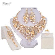 Fani 2018 Nigerian Wedding woman accessories jewelry set Pearl necklace statement Brand jewelry set Dubai Gold Color Jewelry Set 2024 - buy cheap