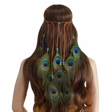 ETNIA-Diadema de pavo real para mujer, joyería India hecha a mano, cuerda marrón, diadema Hippie Bohemia para fiesta, accesorios para el cabello 2024 - compra barato