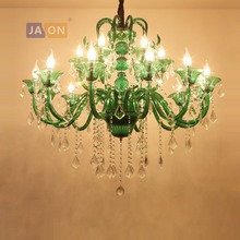 led e14 European Iron Crystal Glass Green Chandelier Lighting LED Lamp LED Ligh For Foyer Dinning Room Lounge Area 2024 - buy cheap