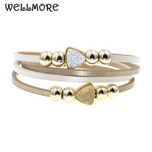 Wellmore-novo bracelete feminino de couro, bracelete com contas fashion, pulseiras com pingentes para mulheres, presentes boêmios, atacado 2024 - compre barato