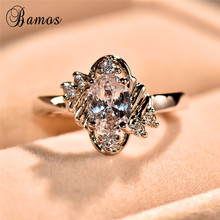 Bamos Minimalist Oval Stone Round Ring For Women Girls Silver Color Crystal Jewelry Accessories Wedding Bands 2024 - buy cheap