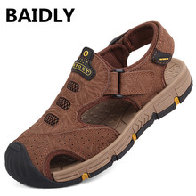 BAIDLY Men Genuine Leather Sandals Shoes Closed Toe Leather Male Sandals Summer Beach Men Shoes Real Leather Men Sandals 2024 - buy cheap