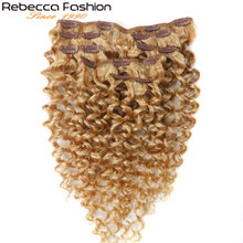 Rebecca волосы на заколках 7 шт. человеческие волосы для наращивания перуанские человеческие волосы Jerry Curl Blonde # P27/613 полная голова 7 шт./компл. Remy Hair 2024 - купить недорого