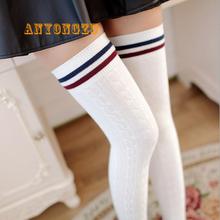 Autumn And Winter Two Bars Combed Cotton Tube Stockings College Style High Tube Over The Knee Adult Stockings 3pair/lot 2024 - buy cheap