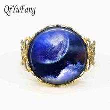 1pcs/lot Galaxy Space Glass Cabochon Vintage Ring Bronze Copper Rings for Womens mens Jewelry Adjustable steampunk moon sun star 2024 - buy cheap