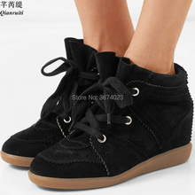 Qianruiti sapatos femininos casual de couro legítimo, calçados de cunha com 7 cm maiores 2024 - compre barato