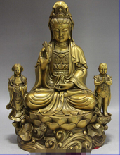 China Buddhism Brass Copper Two Boys Bodhisattva Kwan-Yin Guan Yin Buddha statue 2024 - buy cheap