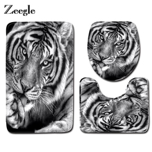 Zeegle Tiger Bath Bathroom Carpet Toilet Floor Mat 3pcs Shower Rug Memory Foam Absorbent Bath Rug Shower Room Rugs 2024 - buy cheap